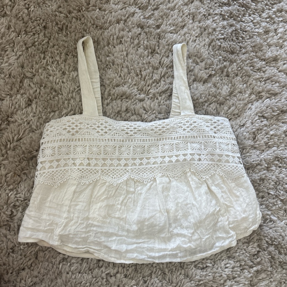 Japna White Smocked Cropped Tank Top